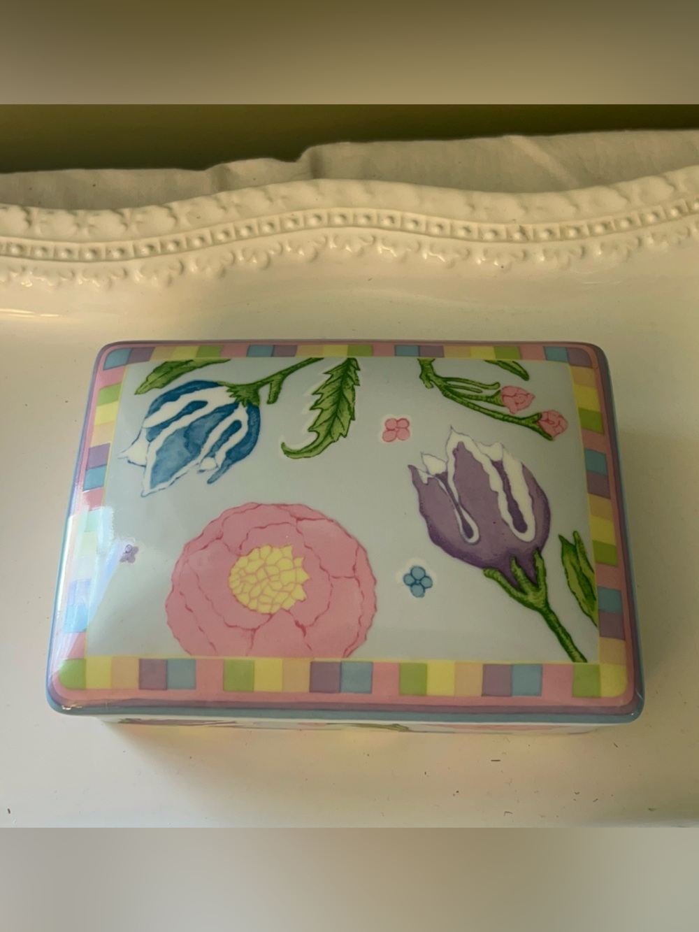 HORCHOW Porcelain Floral Card Box-Trinket Box Made in Japan